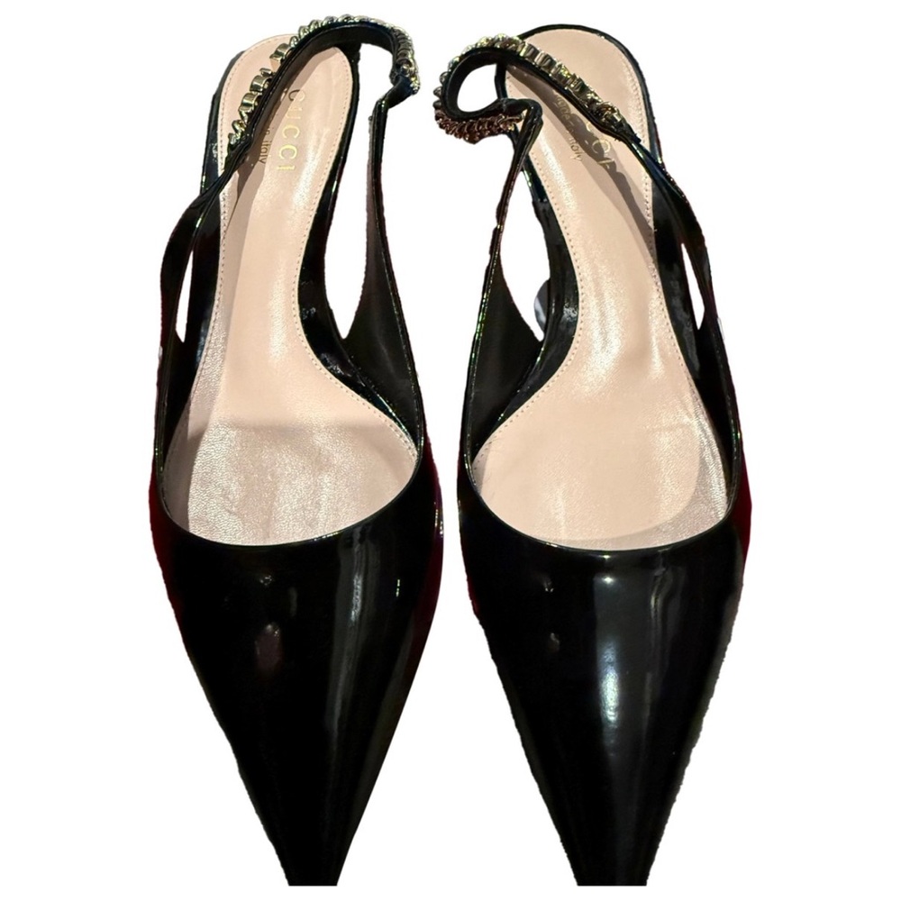 Gucci heels size 8 kitten heels, sling back gold Gucci pointed toe - Picture 3 of 9